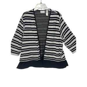 Alfred Dunner Black & White Striped Open Front Cardigan Casual Jacket‎ Size PXL